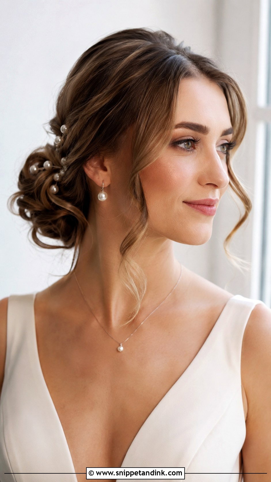 Pearl Bridal Bun With Loose Curls - Snippet and Ink - 20 Bride Updo Hairstyles Bun Loose Curls