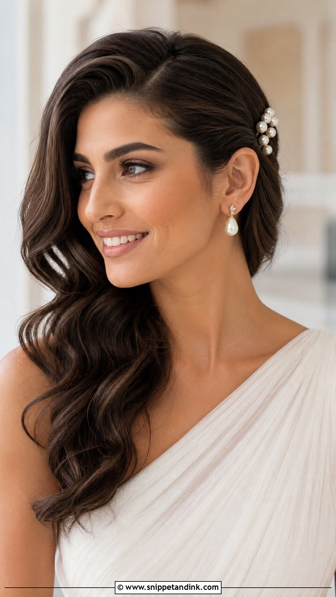Pearl Bridal Hair Pins Side Swept Hair - Snippet and Ink - 20 Pearl Bridal Hair Pins