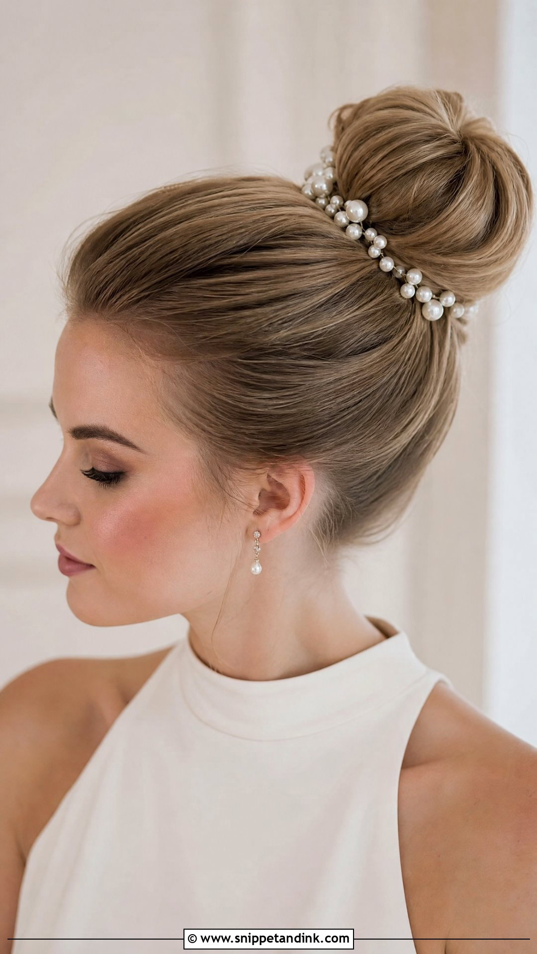 Pearl Bridal High Bun - Snippet and Ink - 15 Bride Hair Pearls