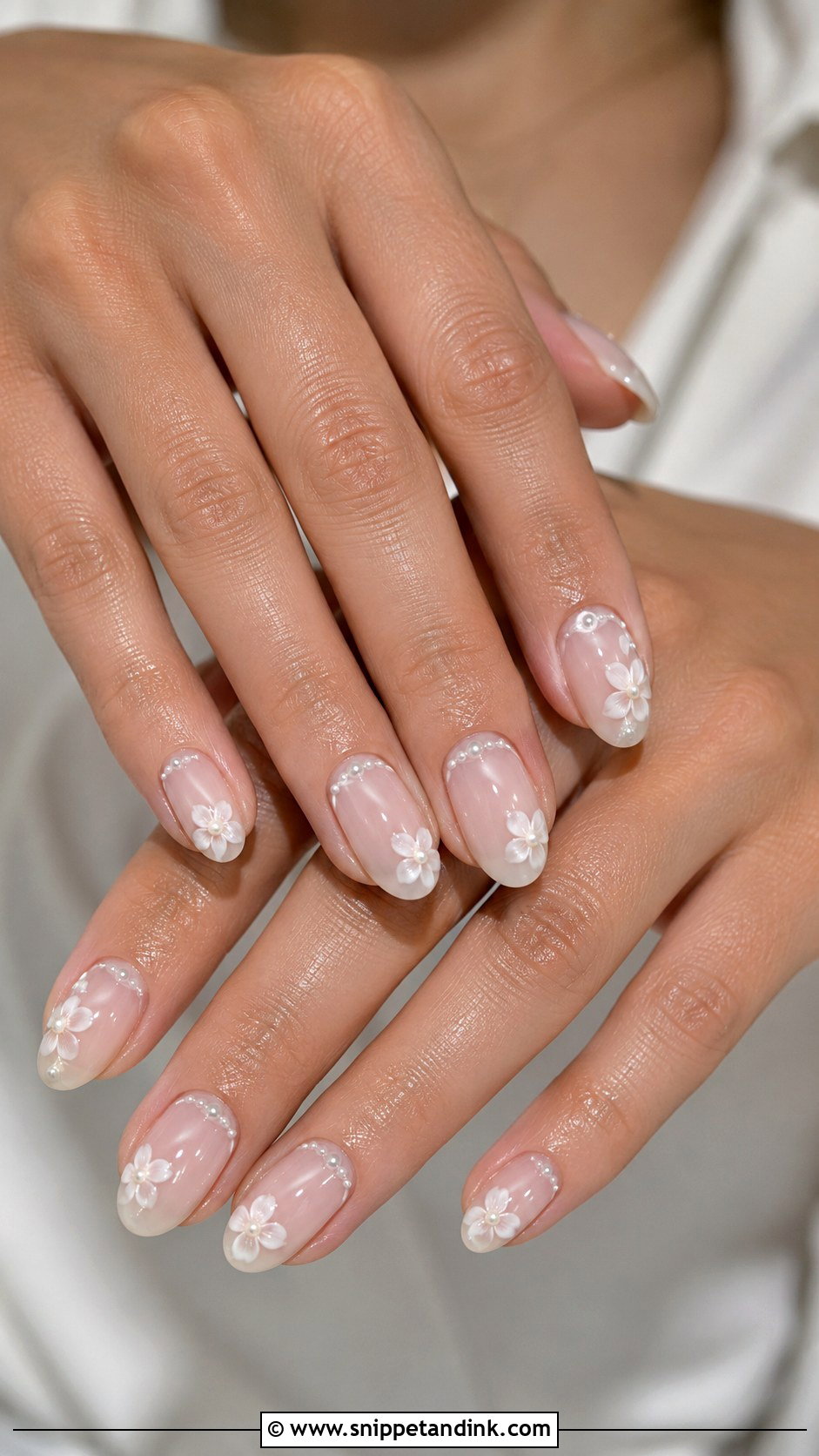 Pearl Bridal Nails With Flowers - Snippet and Ink - 20 Bridal Nails with Flowers