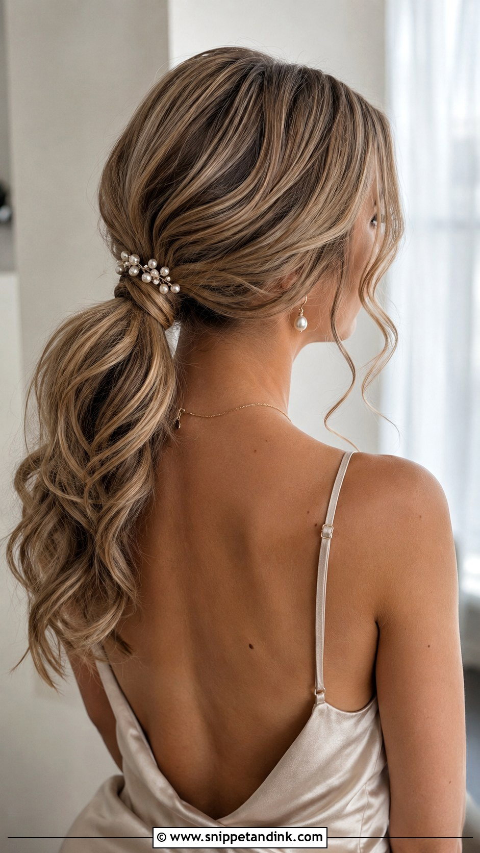 Pearl Bridesmaid Low Ponytail - Snippet and Ink - 20 Bridesmaid Low Ponytail Ideas
