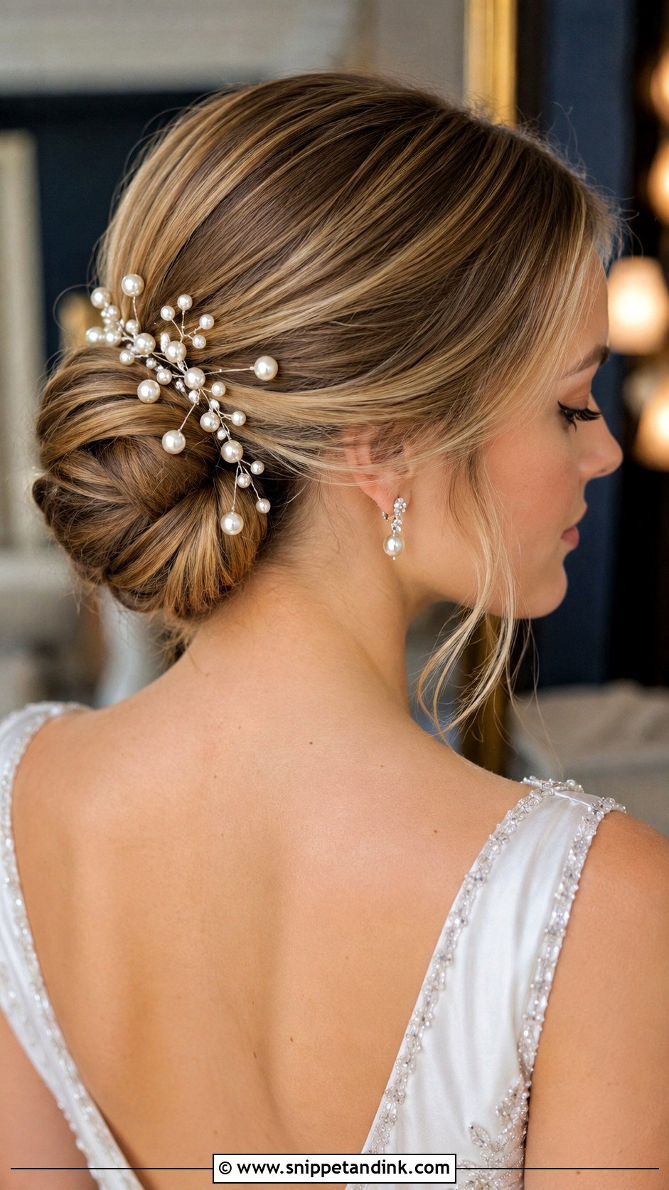 Pearl Bun Bridal Hairstyle - Snippet and Ink - 30 Wedding Hair Bun Ideas