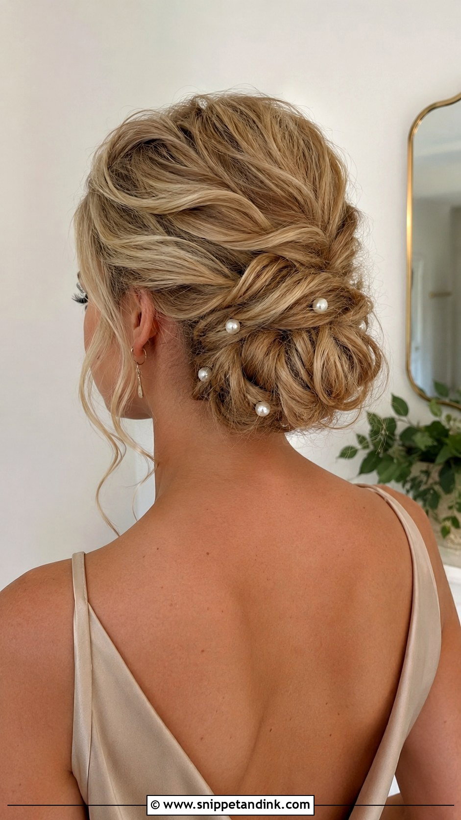 Pearl Bun Bridesmaid Updo - Snippet and Ink - 20 Bridesmaids Updos for Long Hair