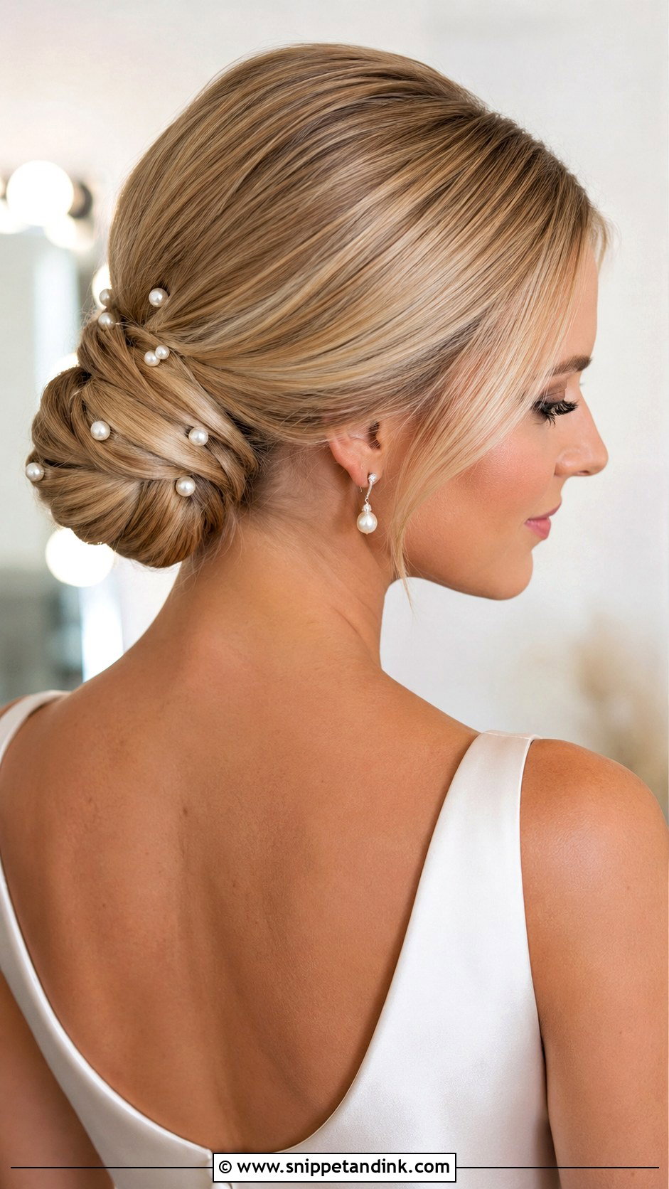 Pearl Bun For Bride Wedding Hairstyle - Snippet and Ink - 20 Bun for Bride Wedding Hairstyles