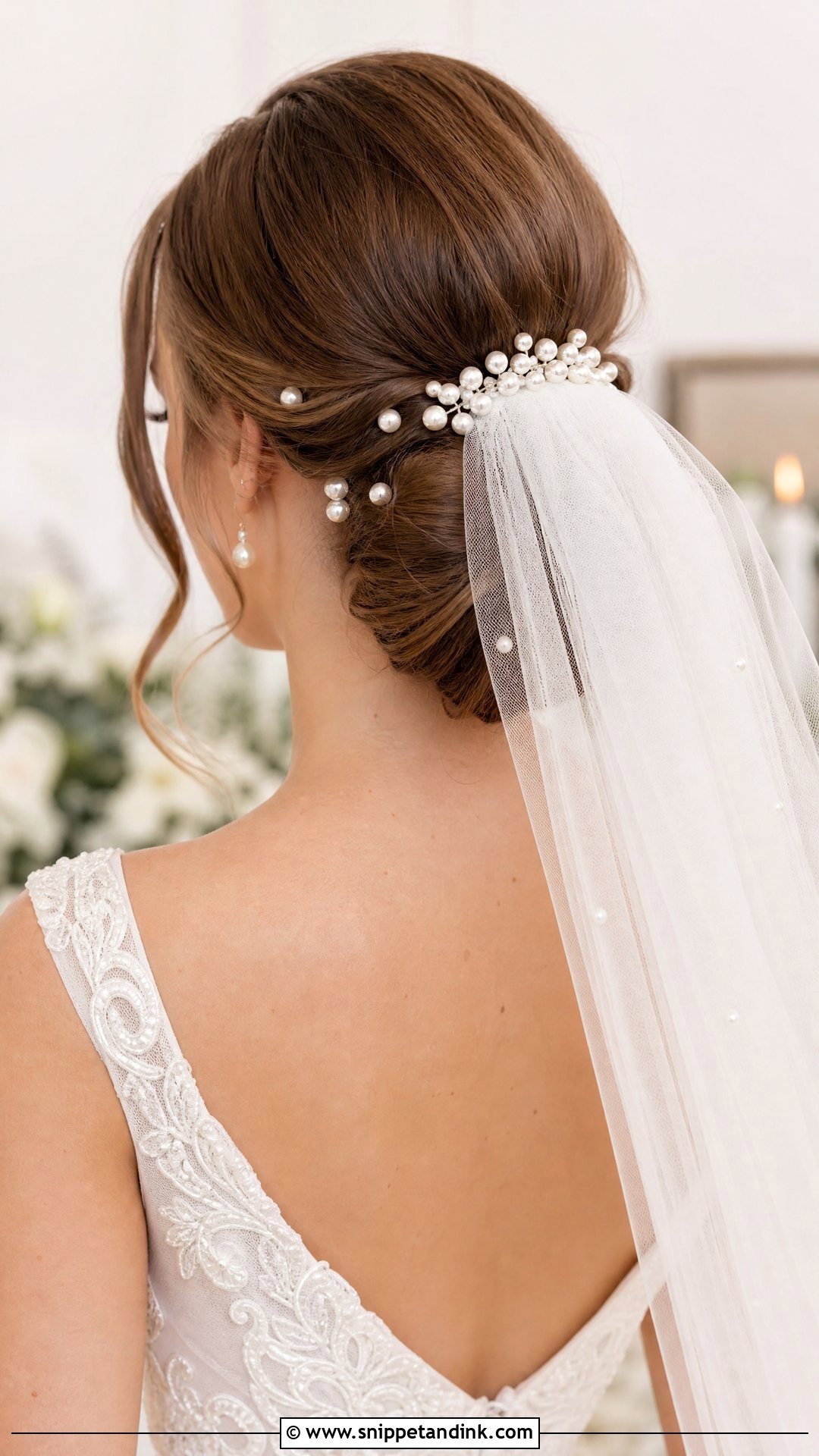 Pearl Bun With Veil Wedding Hairstyle - Snippet and Ink - 20 Wedding Hairstyles Pearls