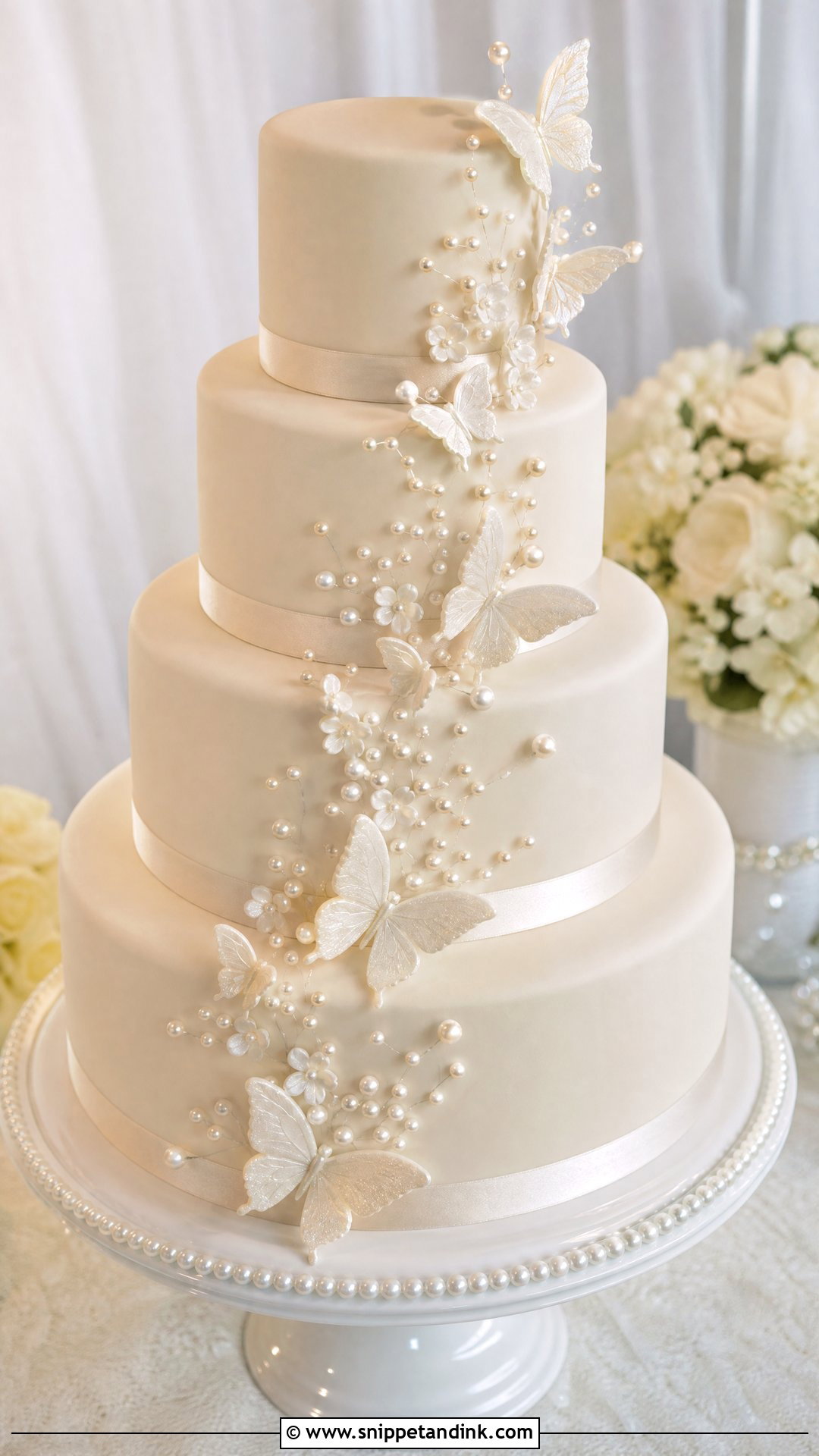 Pearl Butterfly Wedding Cake - Snippet and Ink - 25 Butterfly Cake Design Ideas for Wedding