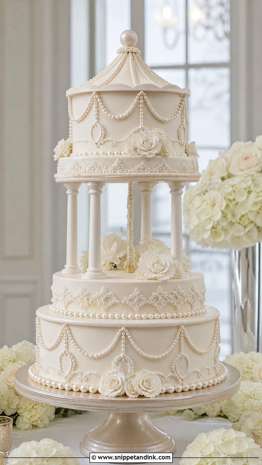 Pearl Carousel Wedding Cake - Snippet and Ink - 30 Carousel Cake Ideas for Wedding