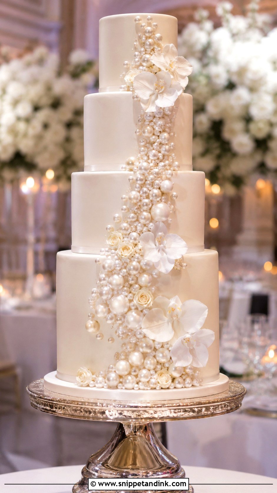 Pearl Cascade Wedding Cake - Snippet and Ink - 20 Cakes with Pearls for Wedding