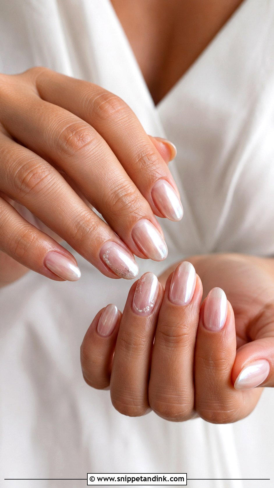Pearl Chrome Acrylic Bridesmaid Nails - Snippet and Ink - 20 Acrylic Bridesmaid Wedding Nails