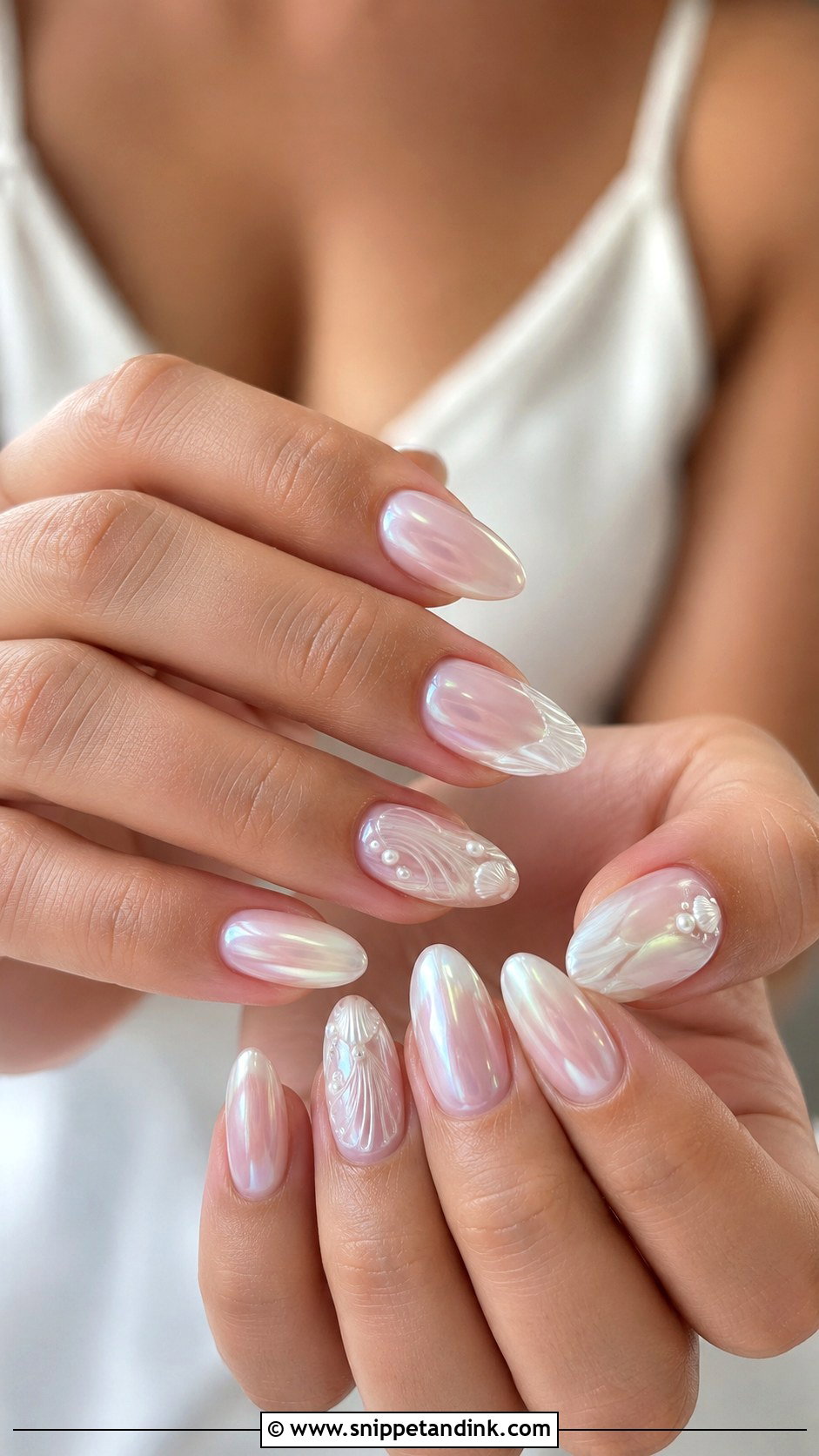 Pearl Chrome Beach Wedding Nails - Snippet and Ink - 20 Beach Wedding Nails for Guest