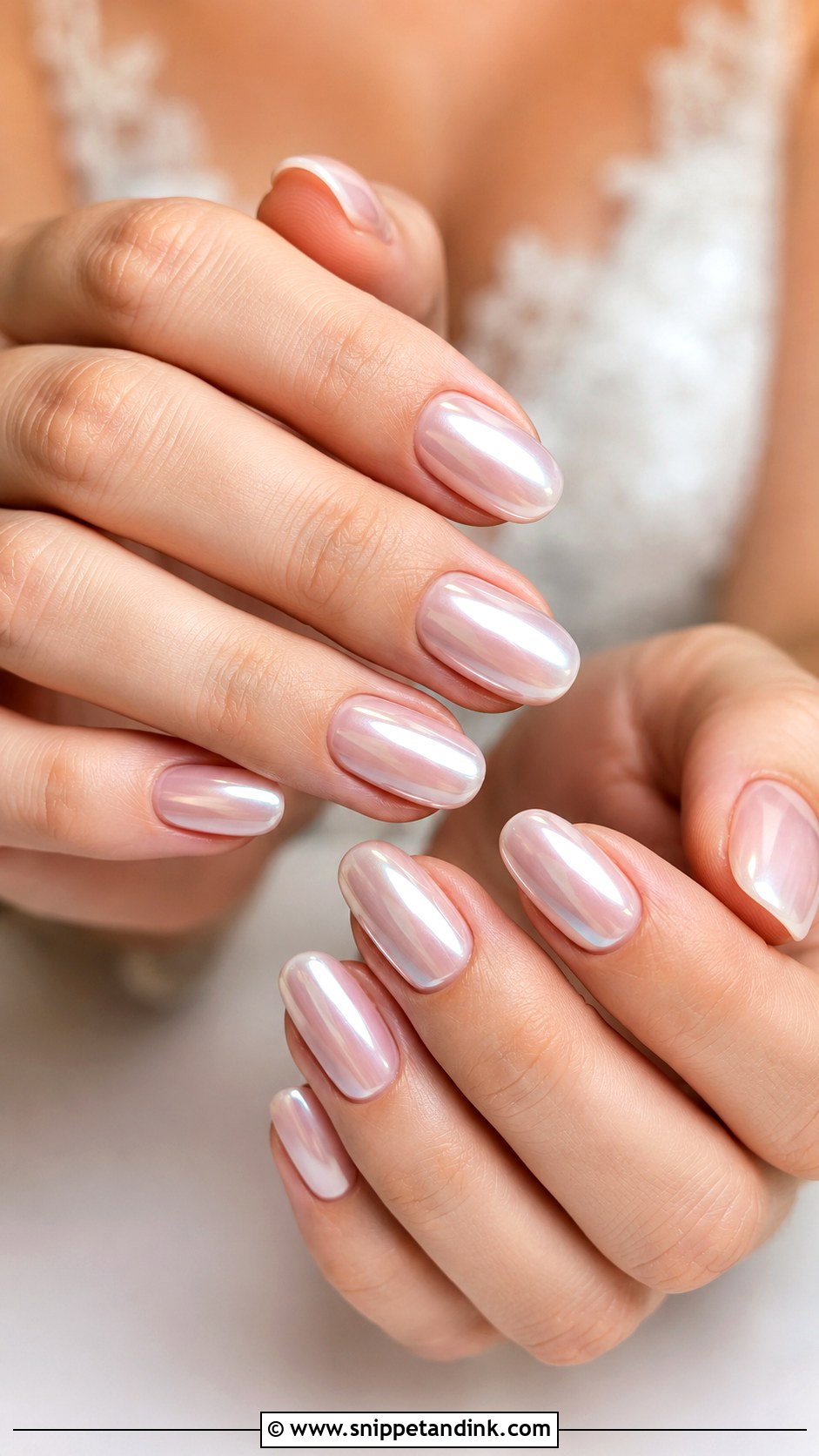 Pearl Chrome Bridal Nail Extensions - Snippet and Ink - 30 Bridal Nail Extension Designs