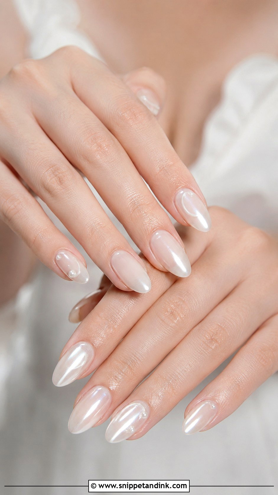 Pearl Chrome Bridal Nails - Snippet and Ink - 20 Pearl Bridal Nails