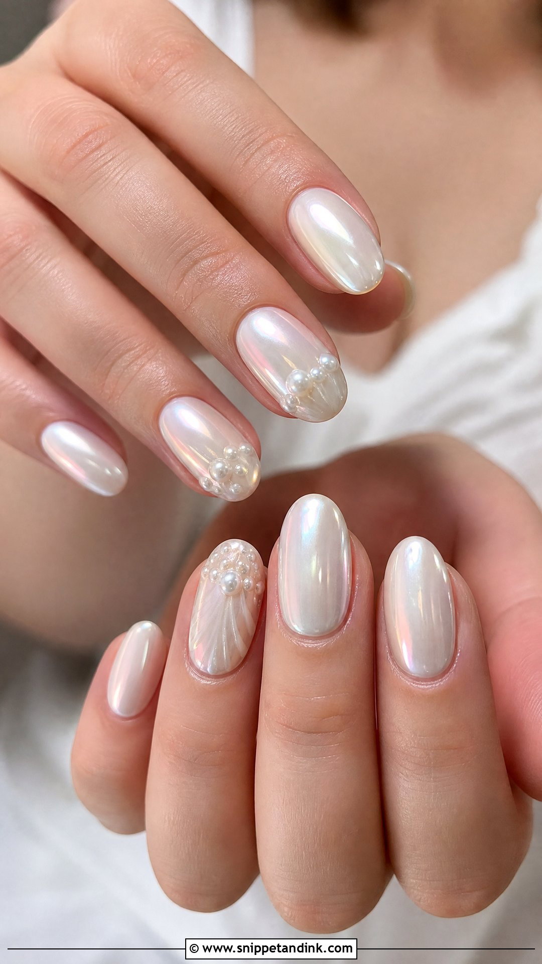 Pearl Chrome Bridal Nails - Snippet and Ink - 25 Fun Bridal Nails
