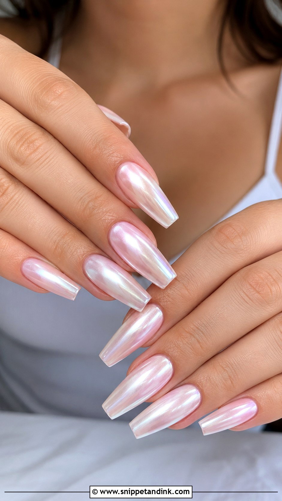 Pearl Chrome Coffin Engagement Nails - Snippet and Ink - 20 Coffin Engagement Nails