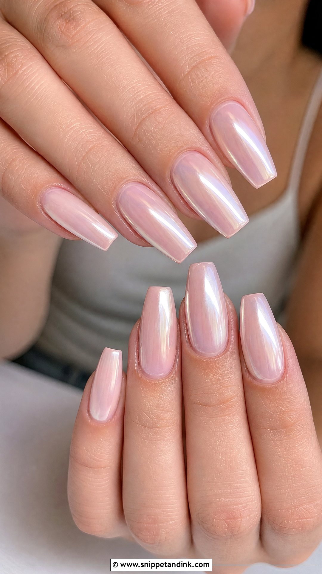 Pearl Chrome Coffin Wedding Nails - Snippet and Ink - 25 Coffin Wedding Nails