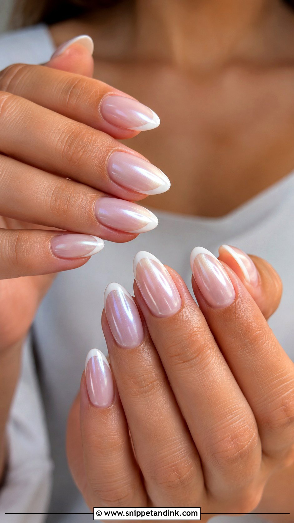 Pearl Chrome French Bride Nails - Snippet and Ink - 20 French Bride Nails