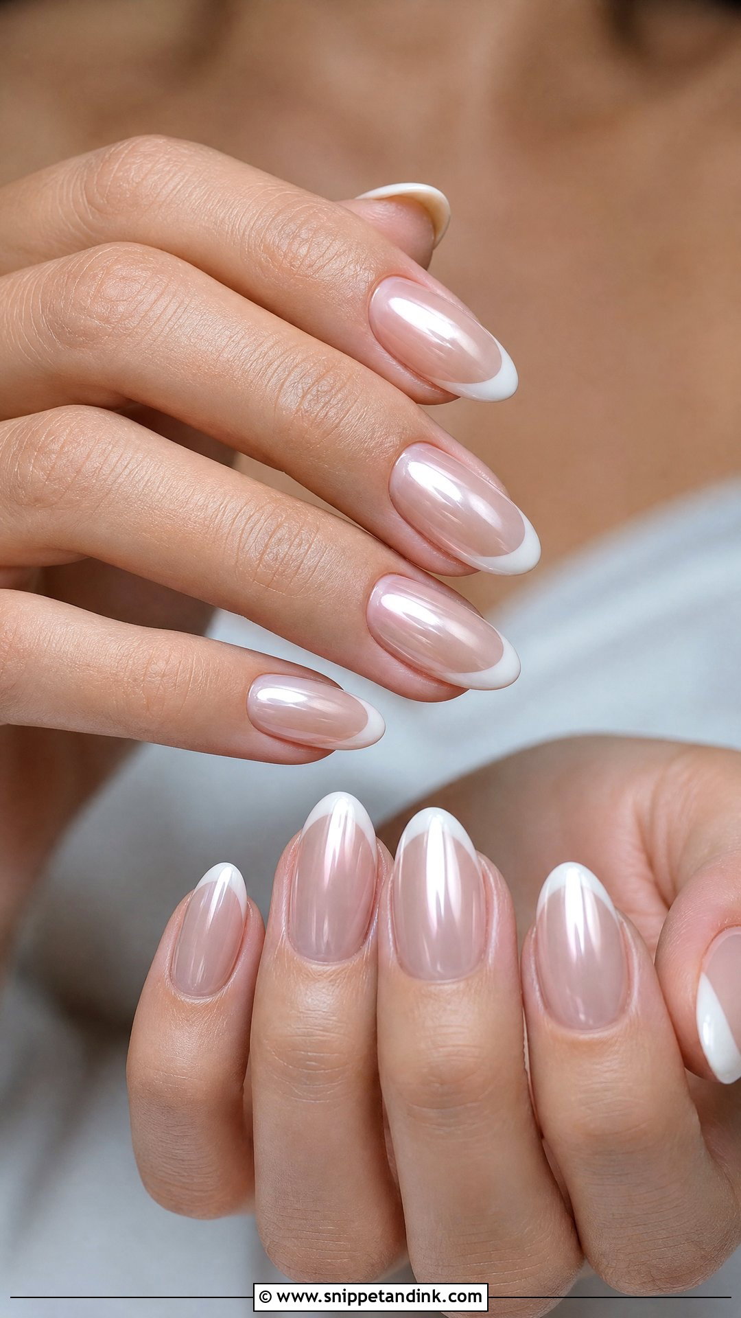 Pearl Chrome French Wedding Guest Nails - Snippet and Ink - 25 Wedding Guest Nail Ideas