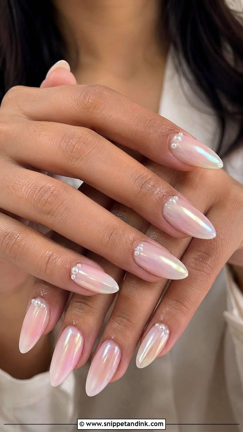 Pearl Chrome Indian Bridal Nail Extensions - Snippet and Ink - 20 Indian Bridal Nail Extension Designs