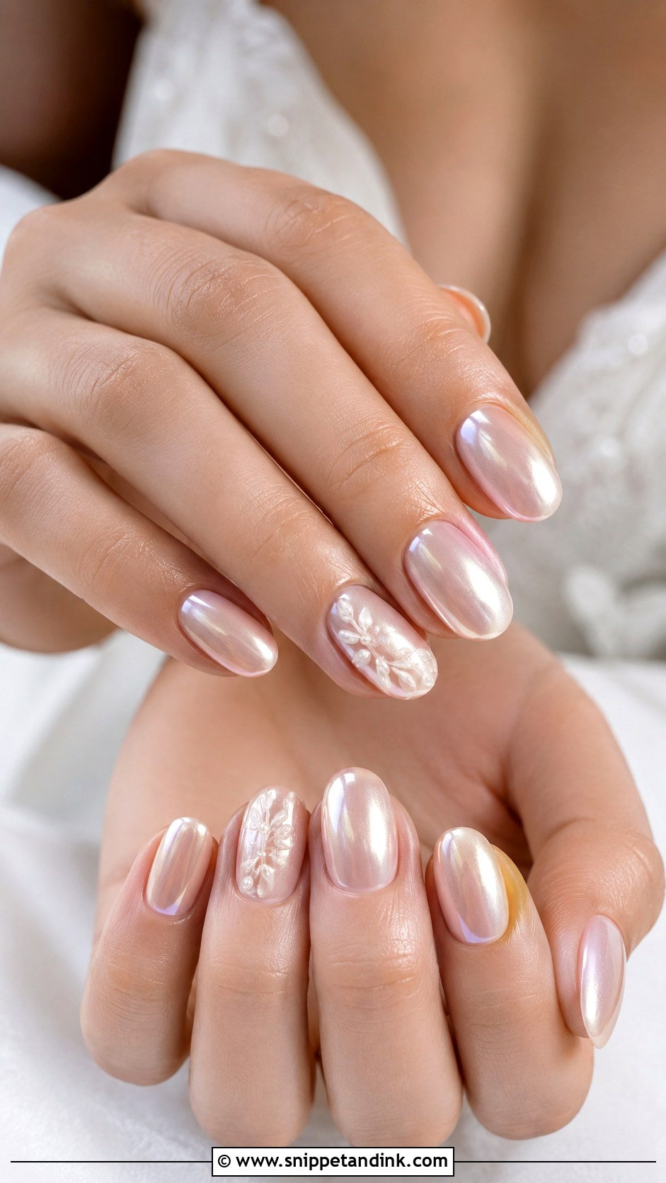 Pearl Chrome Neutral Bridal Nails - Snippet and Ink - 20 Neutral Bridal Nails