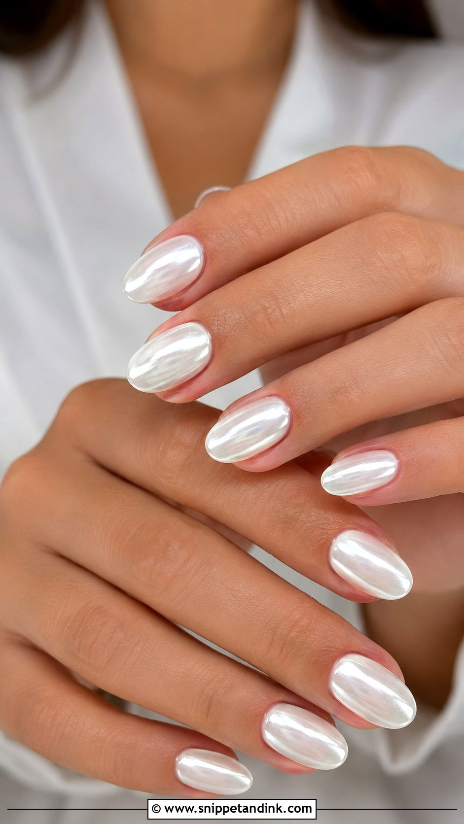 Pearl Chrome Oval Wedding Nails - Snippet and Ink - 20 Oval Wedding Nails