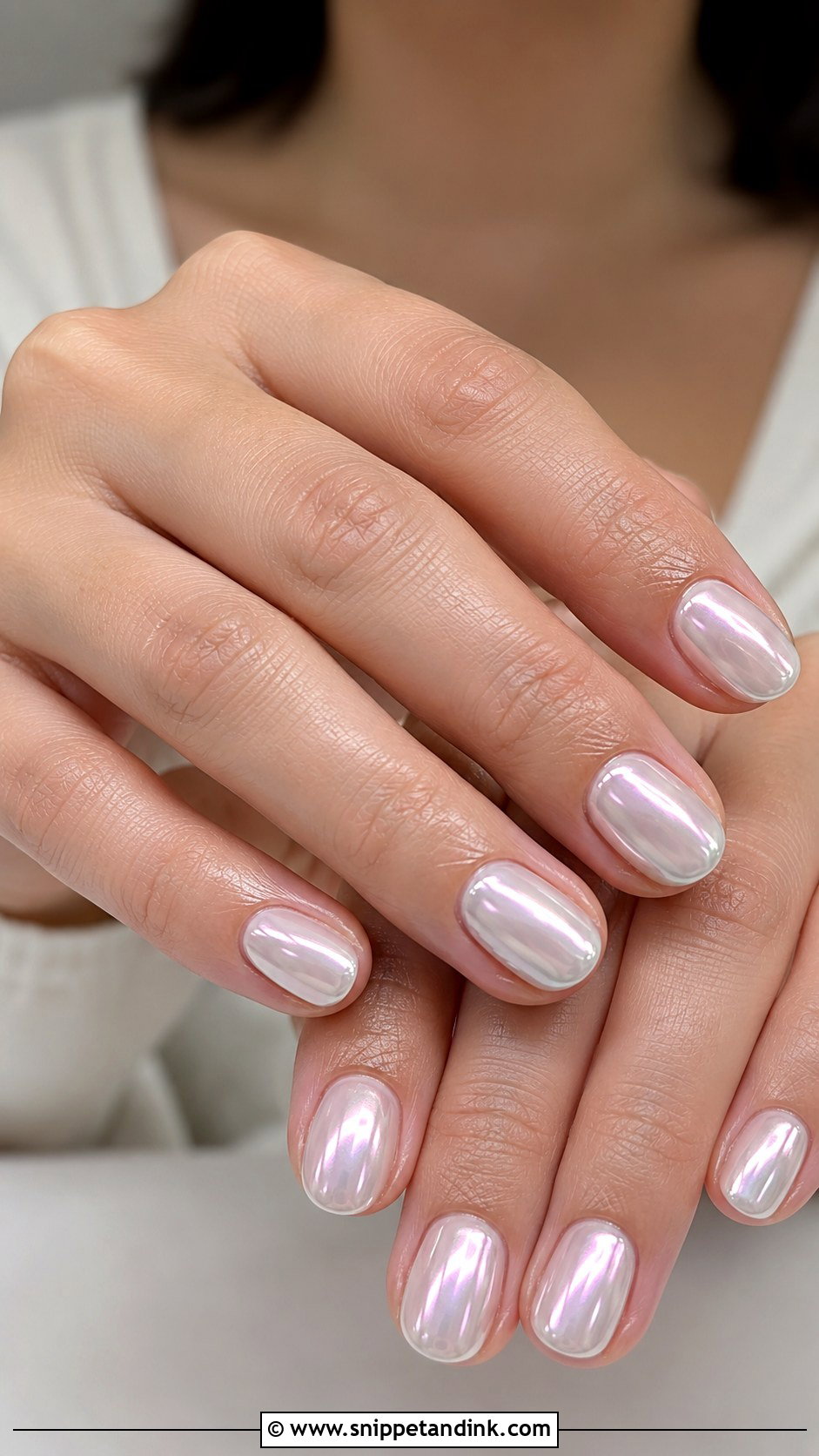 Pearl Chrome Round Wedding Nails - Snippet and Ink - 20 Round Wedding Nails