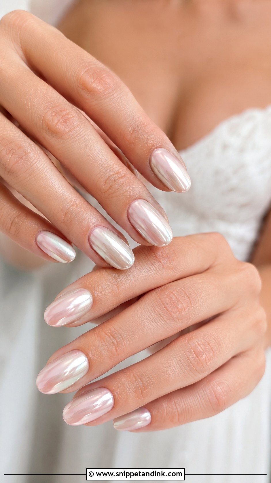 Pearl Chrome Wedding Nails - Snippet and Ink - 30 Classic Wedding Nails