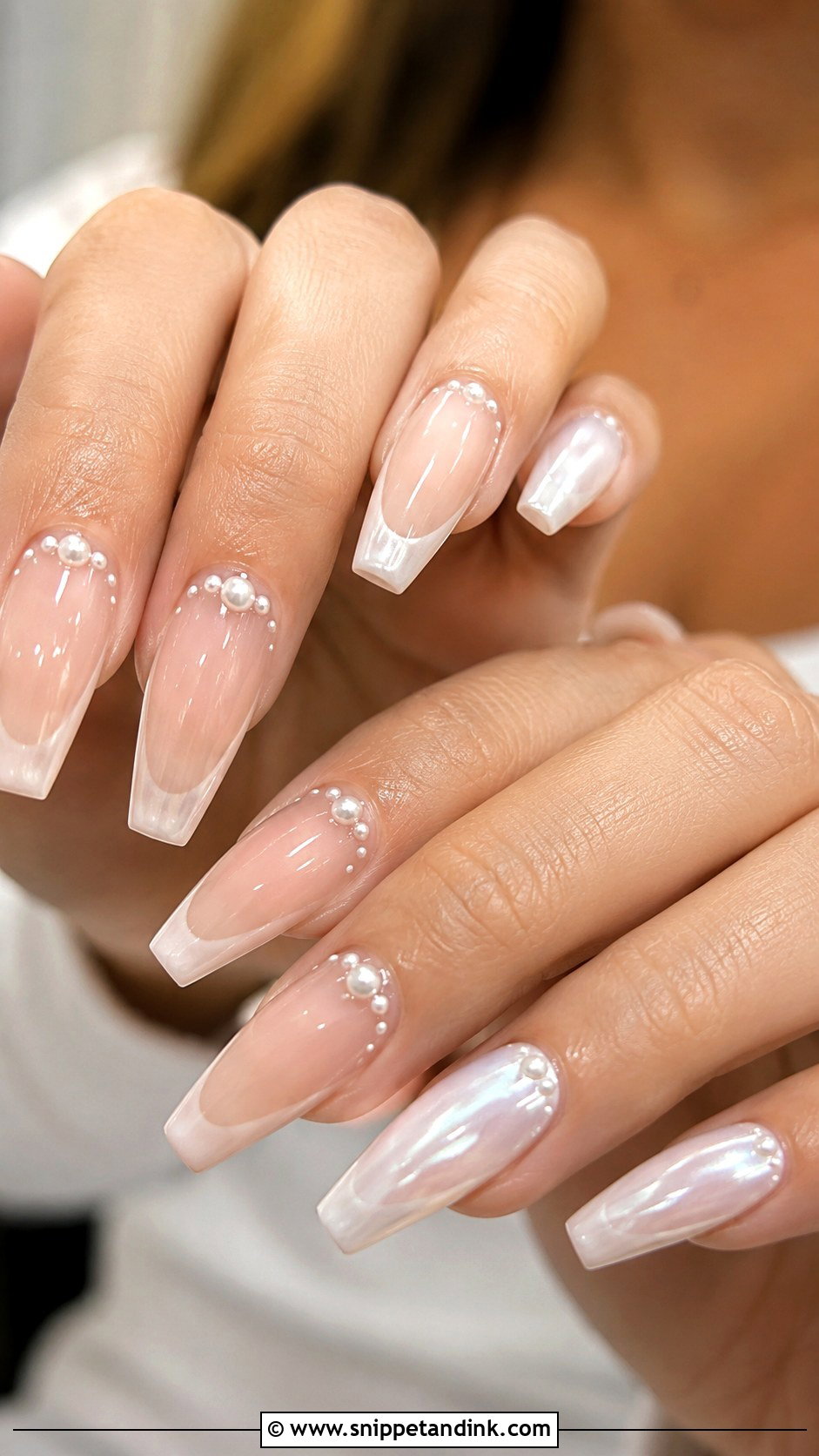 Pearl Coffin Wedding Nails - Snippet and Ink - 20 Coffin Wedding Nails for Bride