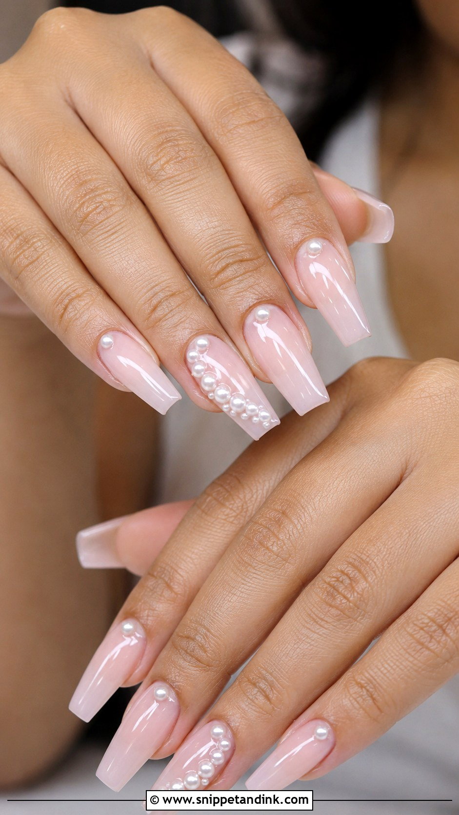 Pearl Coffin Wedding Nails - Snippet and Ink - 20 Coffin Shape Wedding Nails