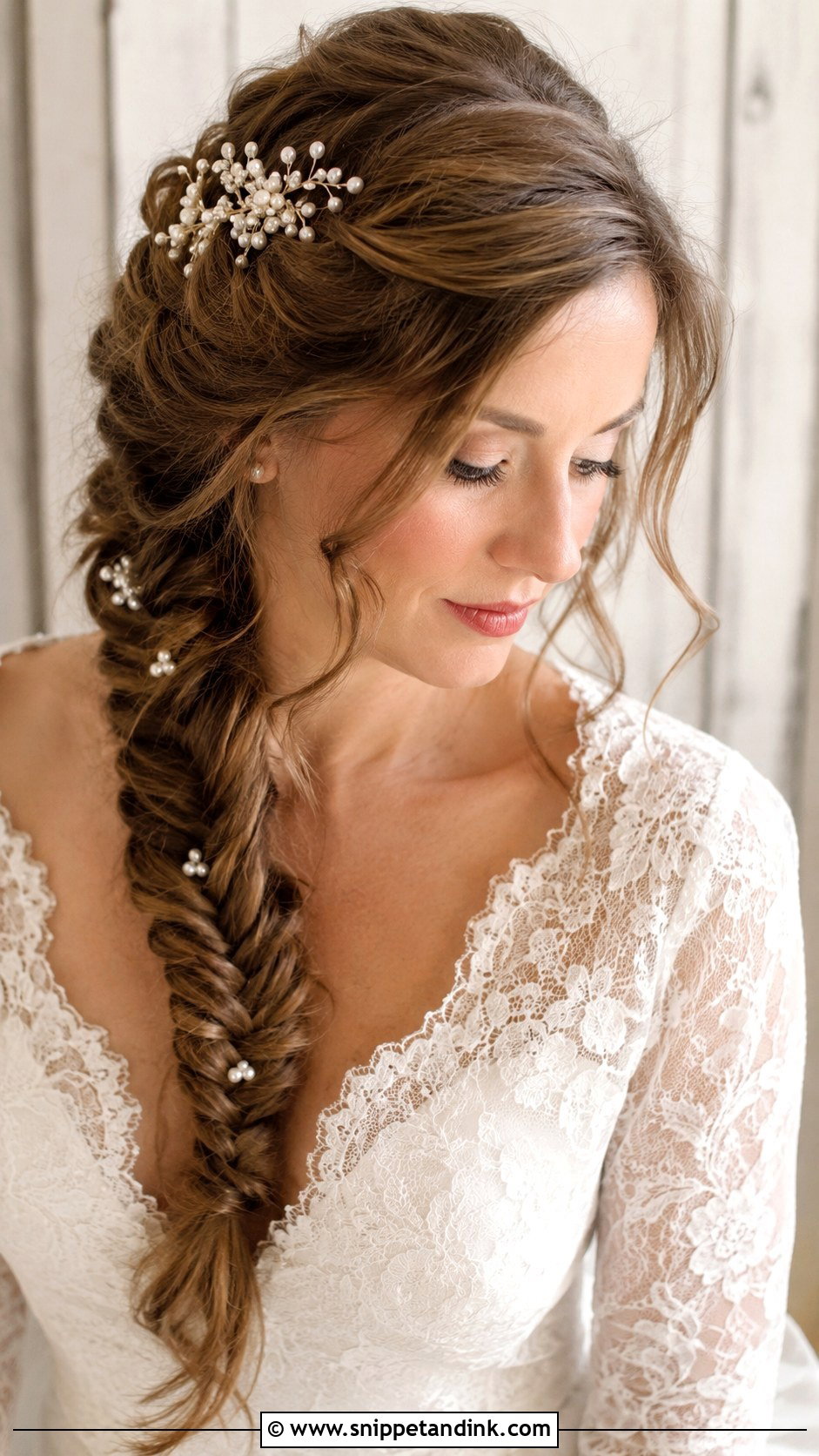 Pearl Comb With Fishtail Braid - Snippet and Ink - 20 Bridal Hair Comb Ideas