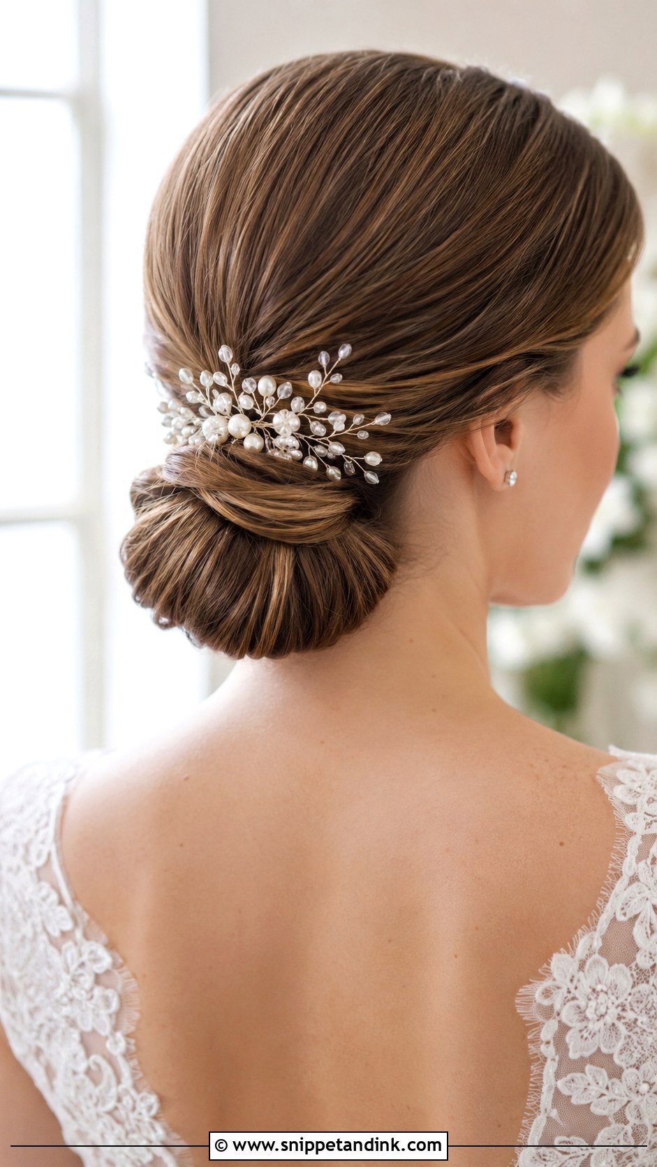 Pearl Comb With Low Bun - Snippet and Ink - 20 Bridal Hair Comb Ideas