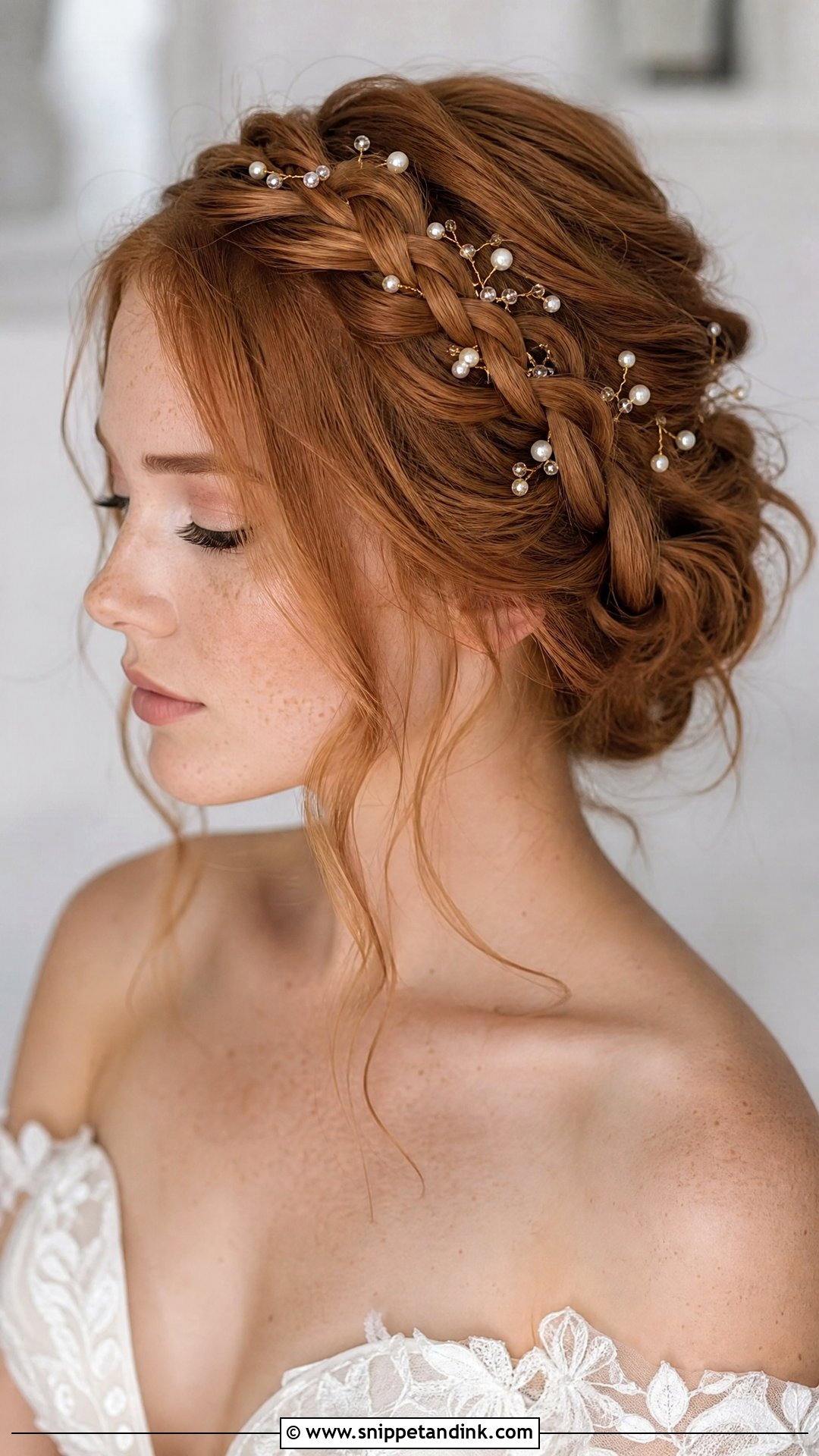 Pearl Crown Braid Updo - Snippet and Ink - 20 Wedding Hair with Pearls Ideas