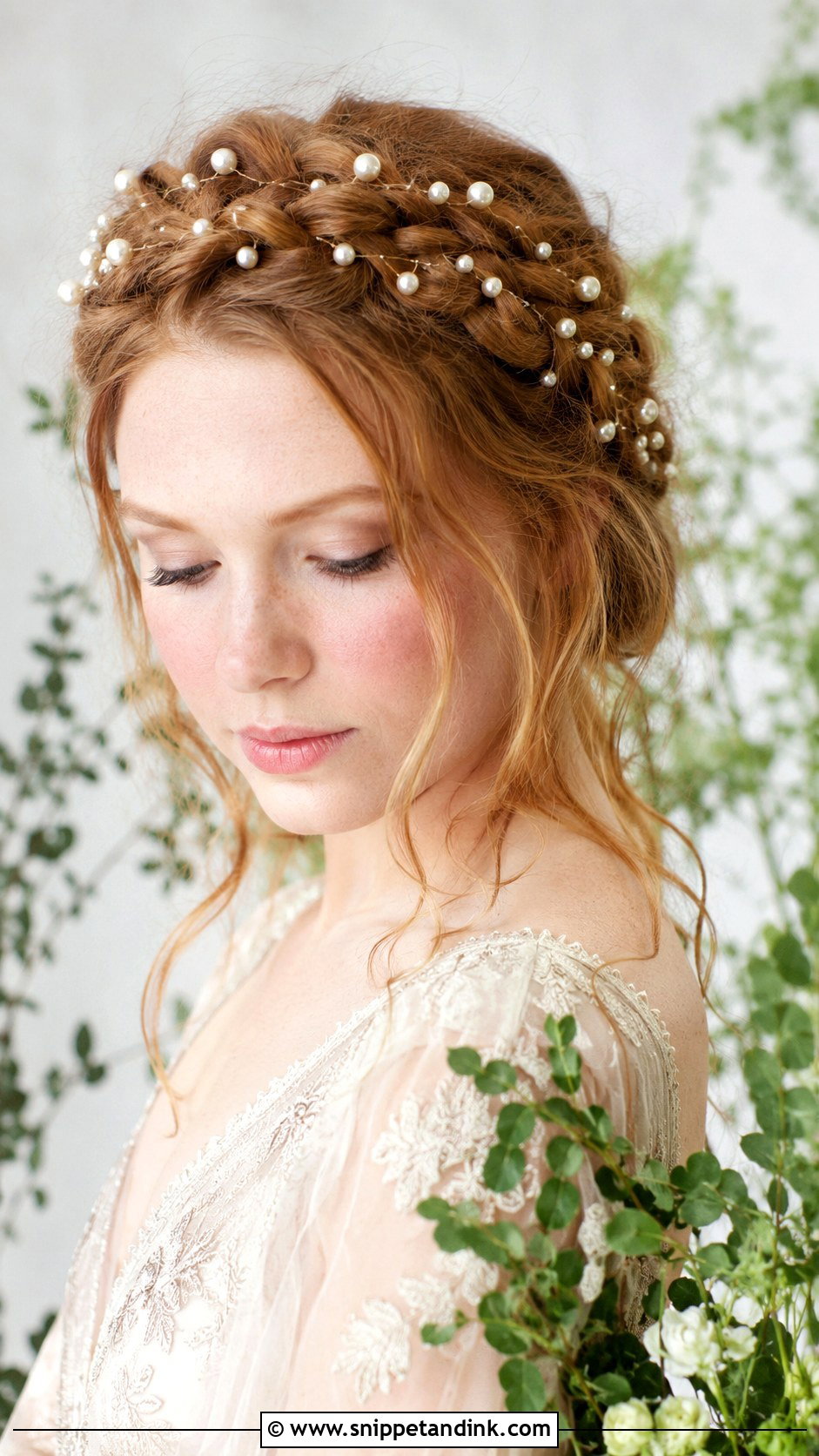 Pearl Crown Braid - Snippet and Ink - 20 Pearl Wedding Hair Ideas