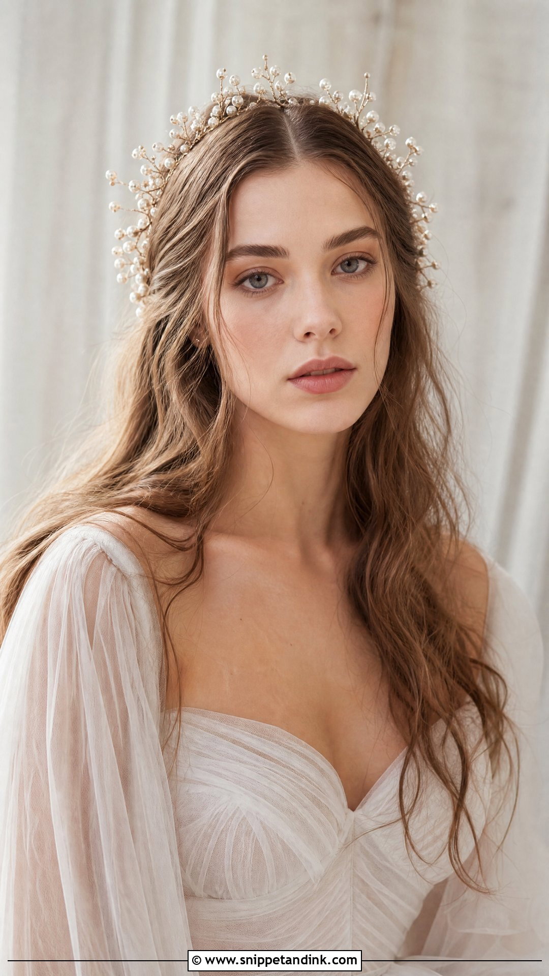 Pearl Crown With Loose Hair - Snippet and Ink - 20 Pearl Wedding Hairstyles