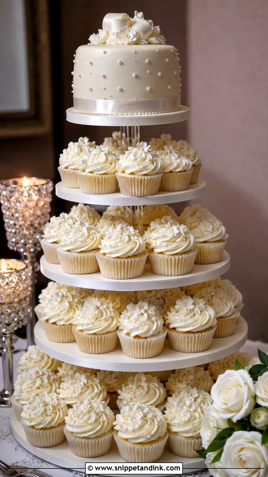 Pearl Cupcake Wedding Cake Tower - Snippet and Ink - 25 Elegant Cupcake Wedding Cake Ideas