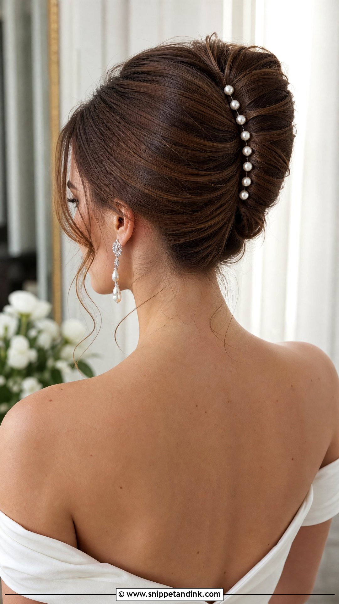 Pearl Detailed French Twist - Snippet and Ink - 20 Wedding Hair with Pearls Ideas