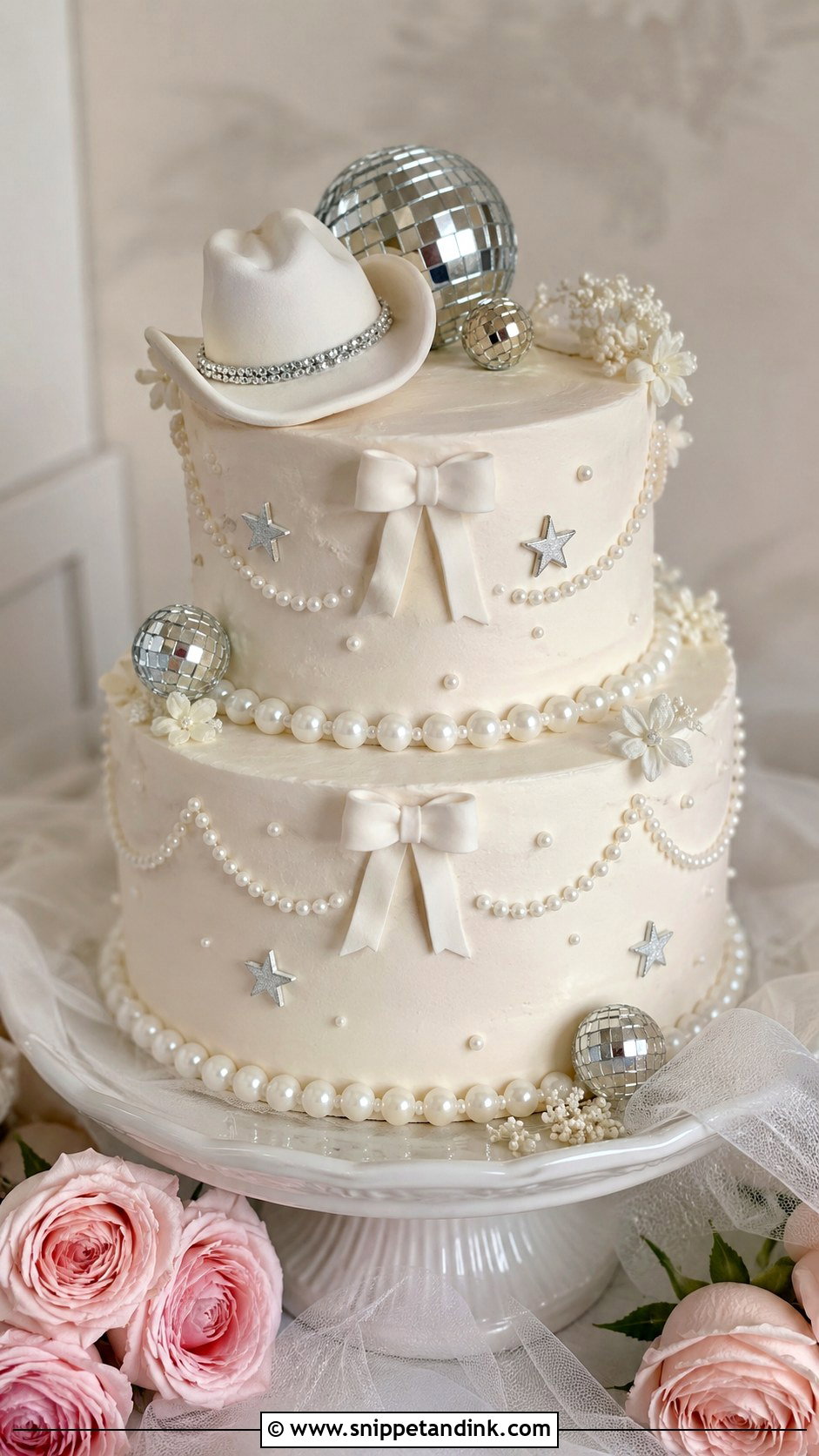 Pearl Disco Cowgirl Cake - Snippet and Ink - 25 Disco Cowgirl Bachelorette Cake Ideas for Wedding