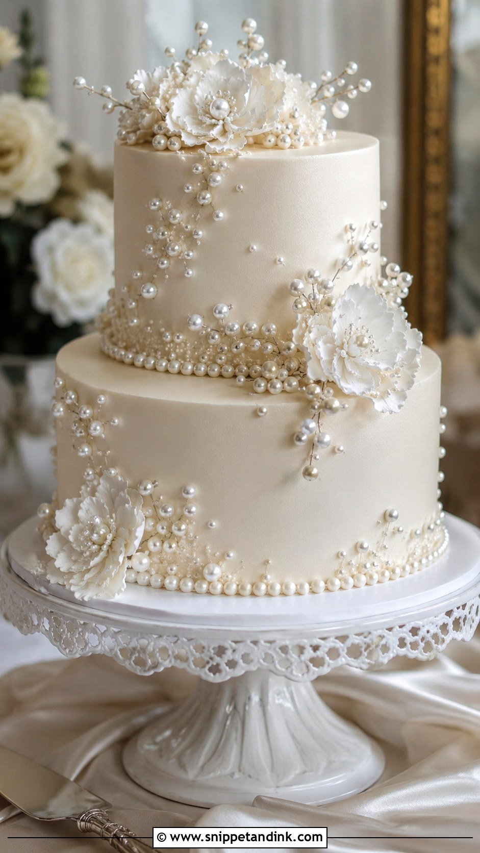 Pearl Double Decker Wedding Cake - Snippet and Ink - 20 Double Decker Cake Design Ideas for Wedding