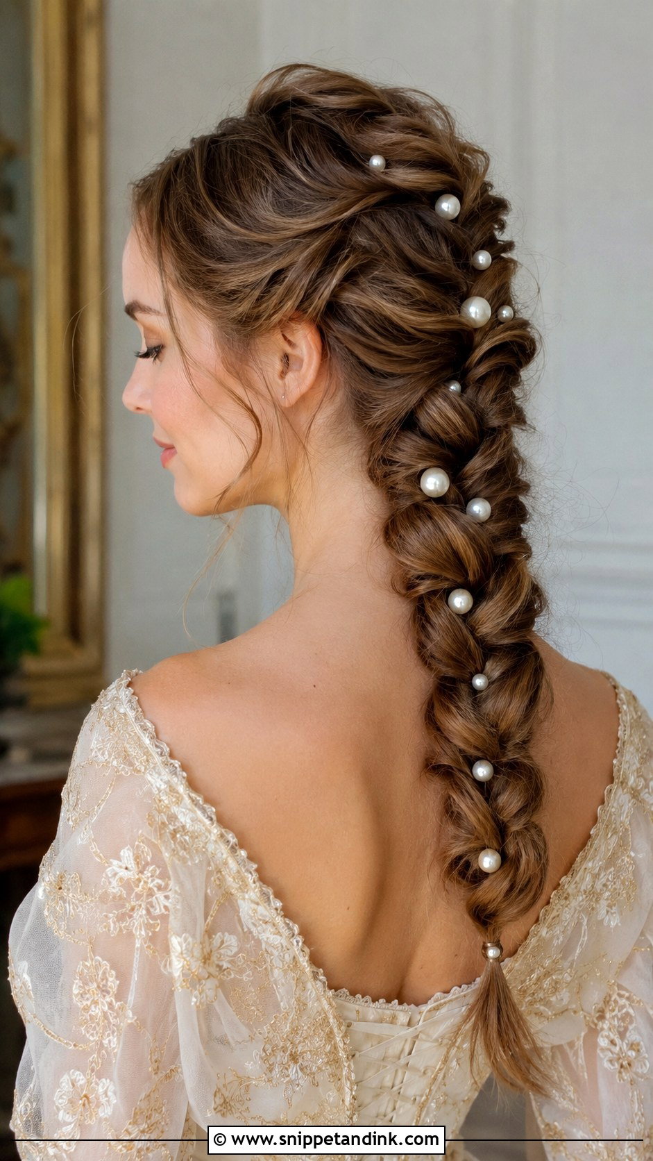 Pearl Embellished Braid - Snippet and Ink - 25 Bridal Hair Braid Ideas