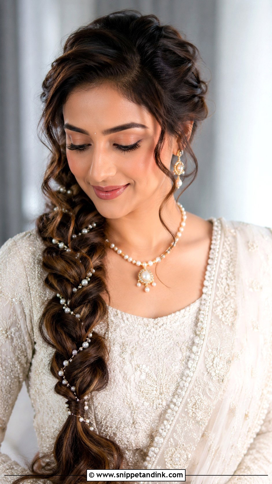 Pearl Embellished Braid - Snippet and Ink - 25 Indian Marriage Hairstyle Ideas