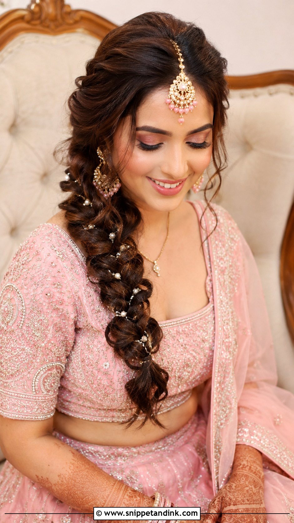 Pearl Embellished Braid - Snippet and Ink - 35 Indian Wedding Bridal Hairstyle Ideas
