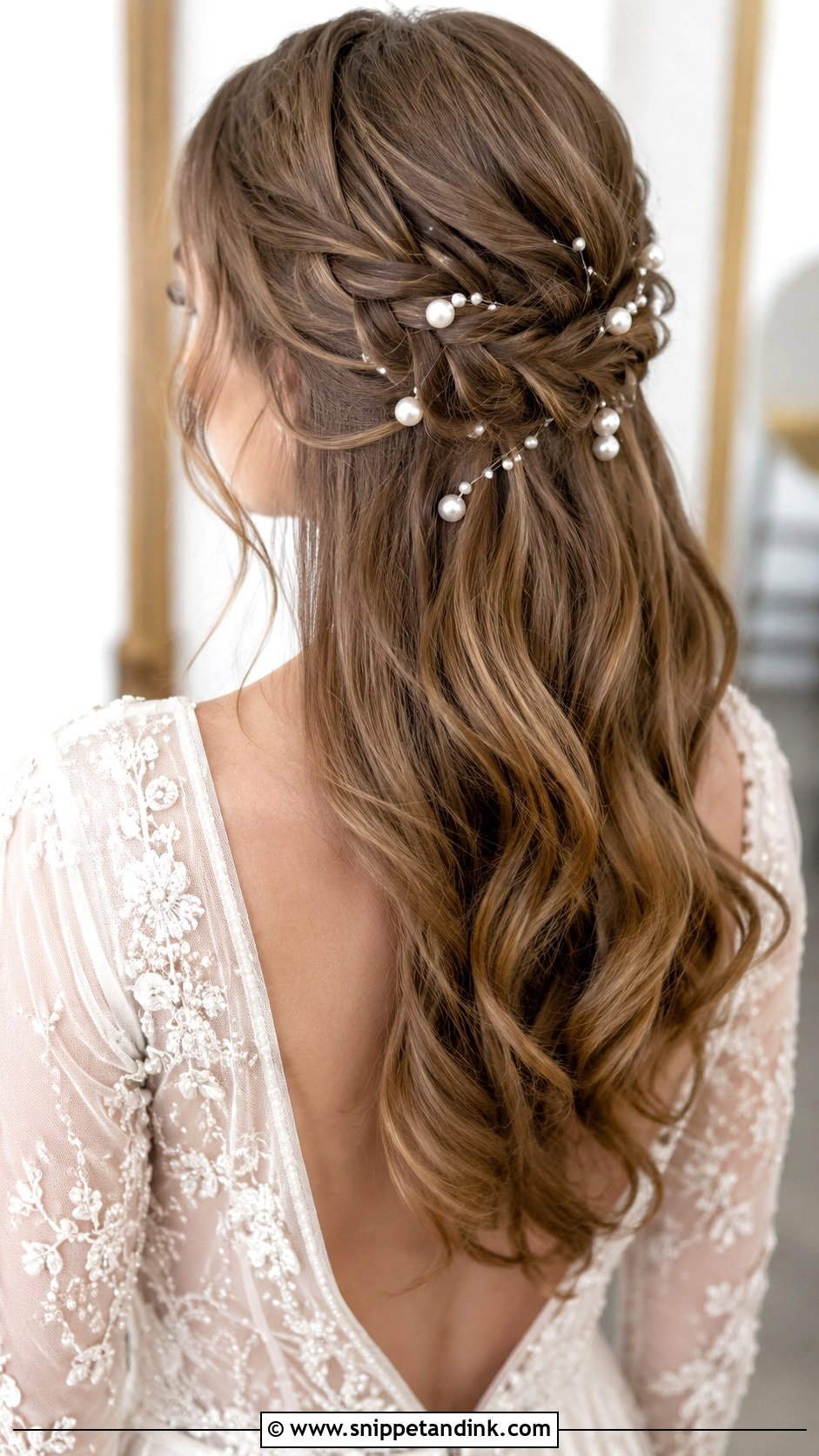 Pearl Embellished Braided Half Up - Snippet and Ink - 20 Half-Up Wedding Hair Braid Ideas