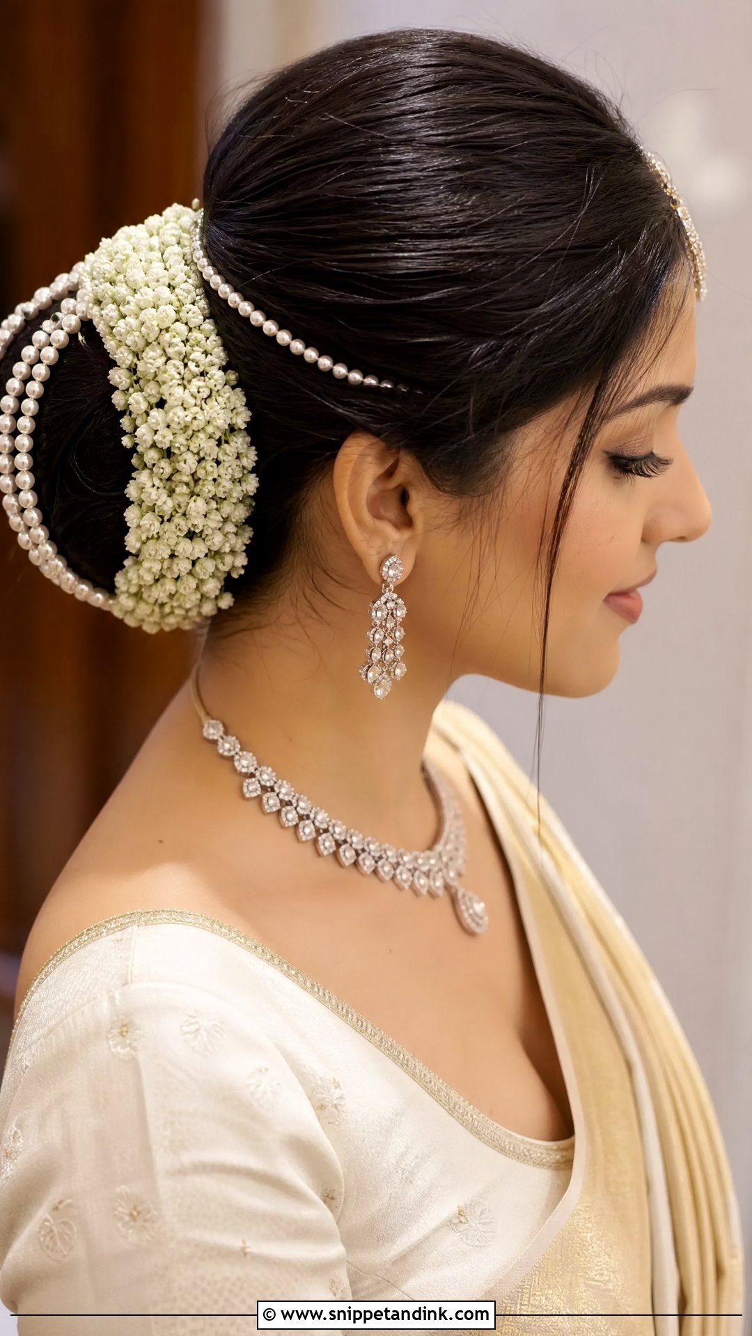 Pearl Embellished Bridal Bun - Snippet and Ink - 20 Bridal Muhurtham Hairstyle Ideas