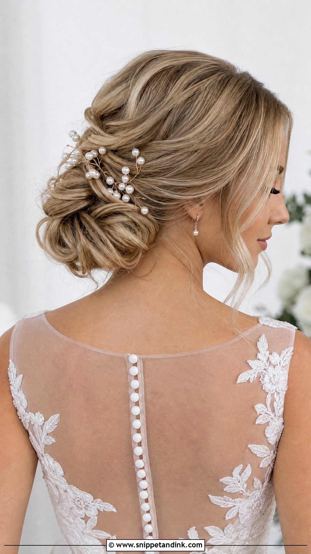 Pearl Embellished Bun - Snippet and Ink - 20 Simple Bridal Bun Ideas