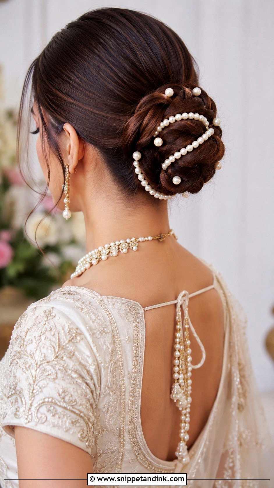 Pearl Embellished Bun - Snippet and Ink - 25 Indian Bun Hairstyles for Wedding