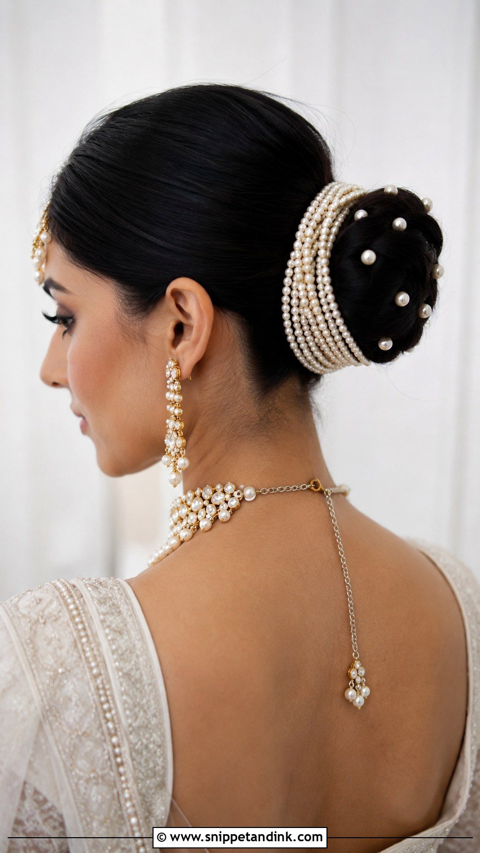 Pearl Embellished Bun - Snippet and Ink - 25 Indian Front Look Bridal Bun Hairstyles