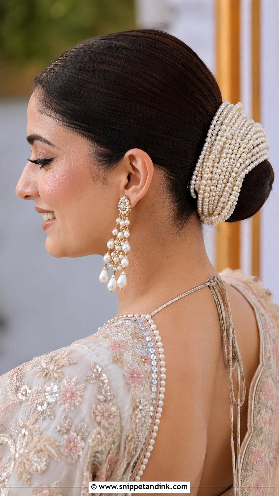 Pearl Embellished Bun - Snippet and Ink - 25 Indian Wedding Hair Ideas