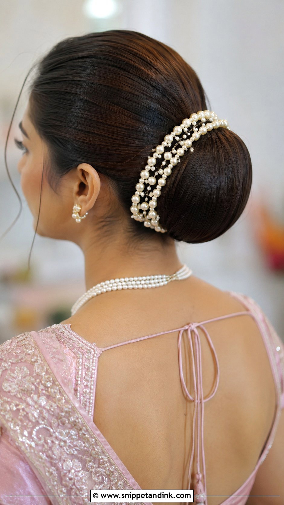 Pearl Embellished Bun - Snippet and Ink - 30 South Indian Bridal Hairstyles