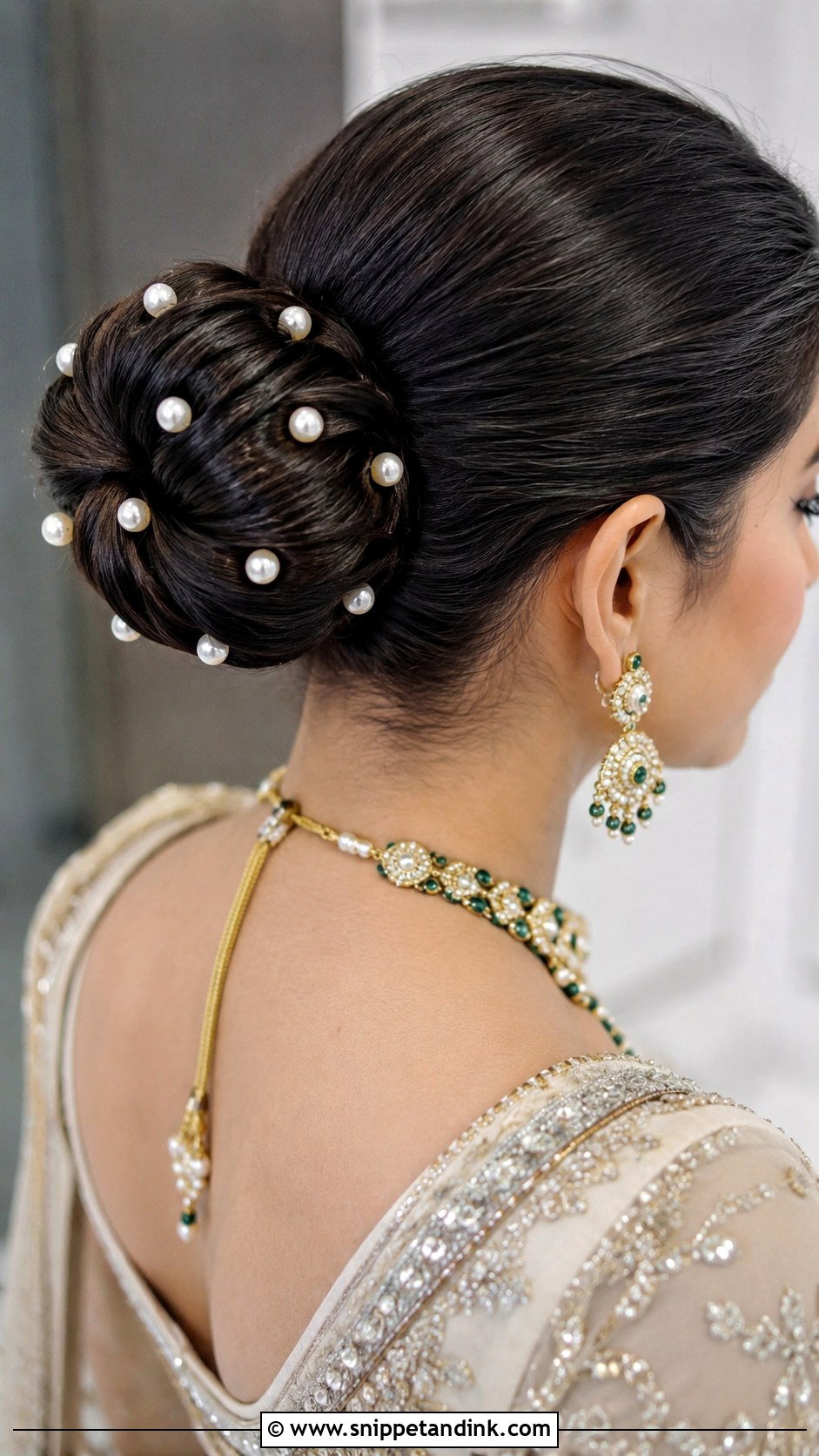 Pearl Embellished Bun for Reception - Snippet and Ink - 25 Hairstyles for Marriage Function