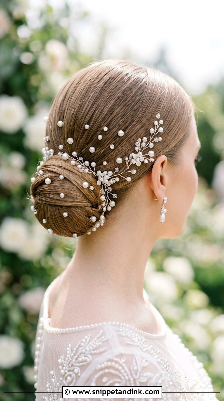 Pearl Embellished Bun - Snippet and Ink - 20 Bridal Hair Do Ideas