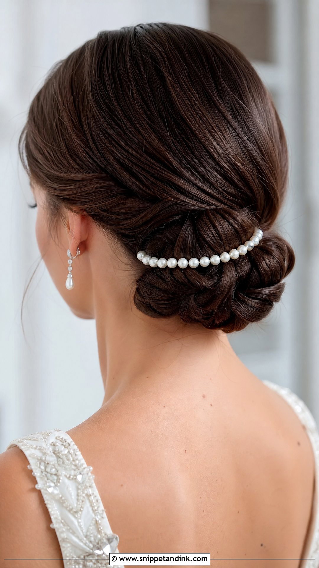 Pearl Embellished Chignon - Snippet and Ink - 20 Pearls in Hair Wedding Ideas